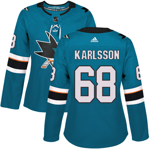 Adidas San Jose Sharks #68 Melker Karlsson Teal Home Authentic Women Stitched NHL Jersey
